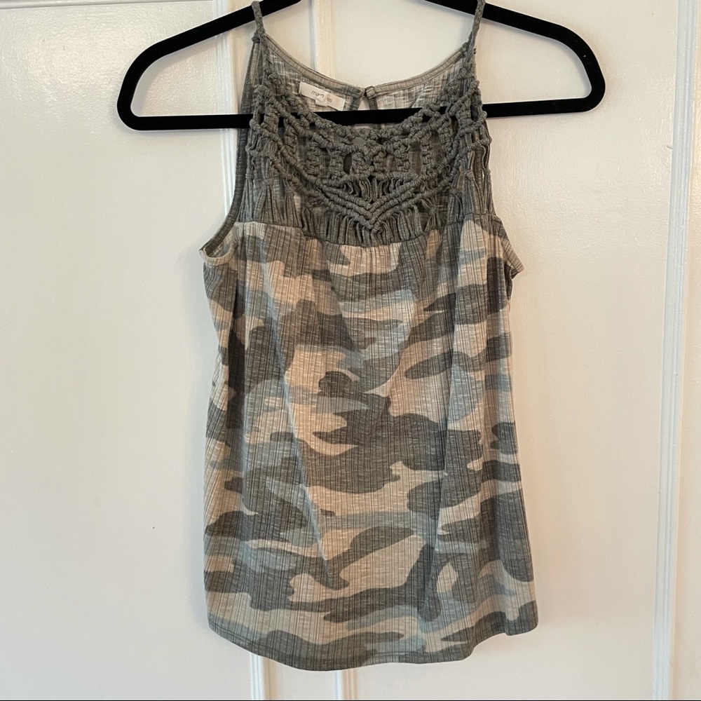 Crocheted Olive Camo Sleeveless Lightweight Tank